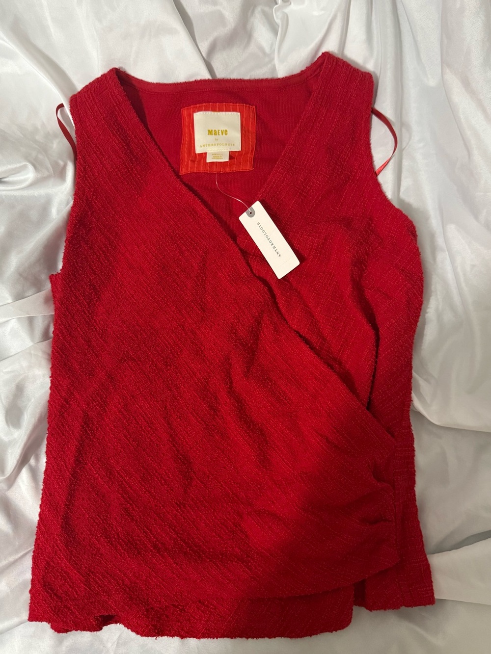Anthropologie Red Sleeveless Wrap-Style Knit Tank